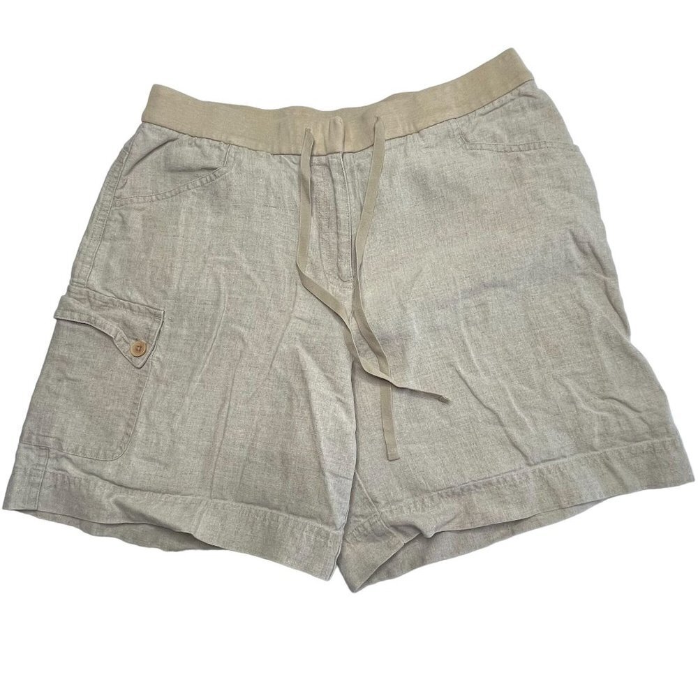 J. Jill Elastic Tie Waist‎ Linen Khaki Cargo Shorts Size 10